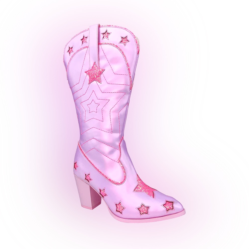 YRU Space Cowgirl - Pink Star Pearl Cowboy Boots - sz. 7 - Picture 1 of 4